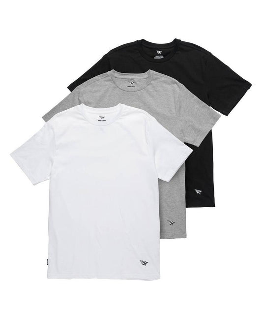 Paper Planes Multicolor Essential 3 Pack Tees in White / Grey / Black