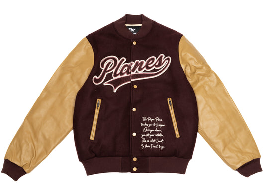 Paper Planes Varsity Jacket Burgundy