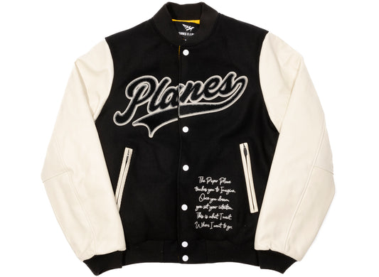 Paper Planes Varsity Jacket in Black