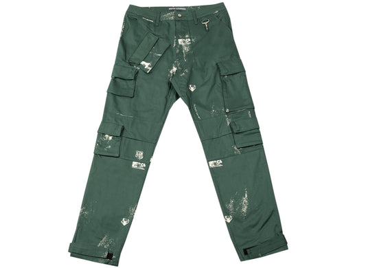 Reese Cooper Stamp Print Cotton Canvas Cargo Trousers in Green