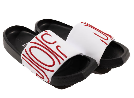Women's Jordan Nola Slides in White / Gym Red / Black