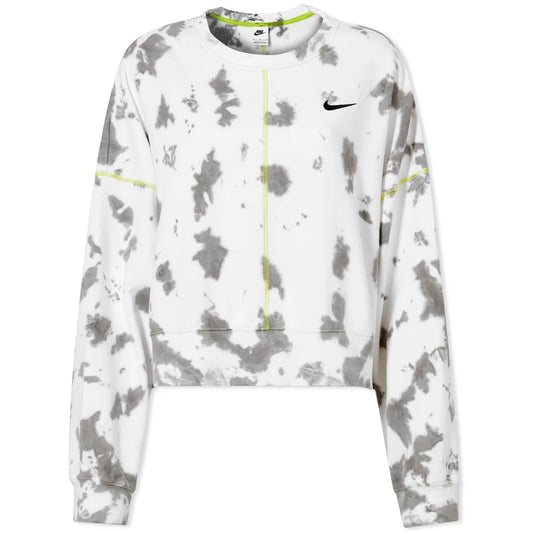 Women's Nike Sportswear Fleece Tie Dye Crewneck in Flat Pewter / Atomic Green / Black