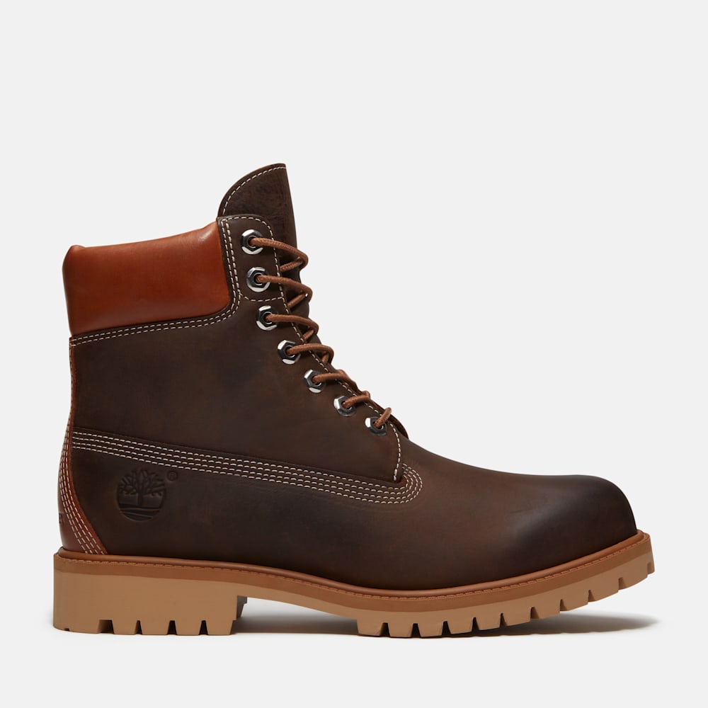 Timberland The Limited Release Collection 6-Inch Premium GTX boot in dark brown with cognac collar, image via Fullress