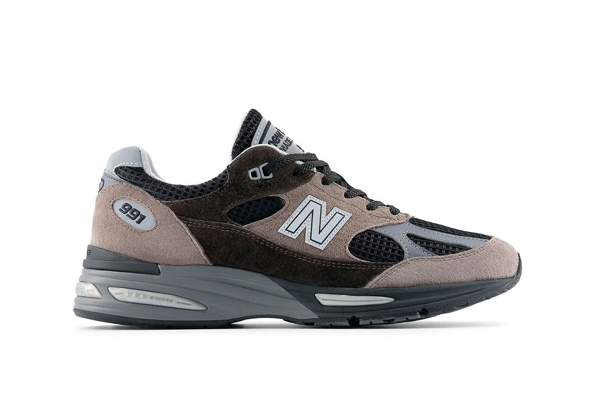 New Balance 991v2 Iron/Mulch U991EY2, lateral side. Photo via Hypebeast / New Balance