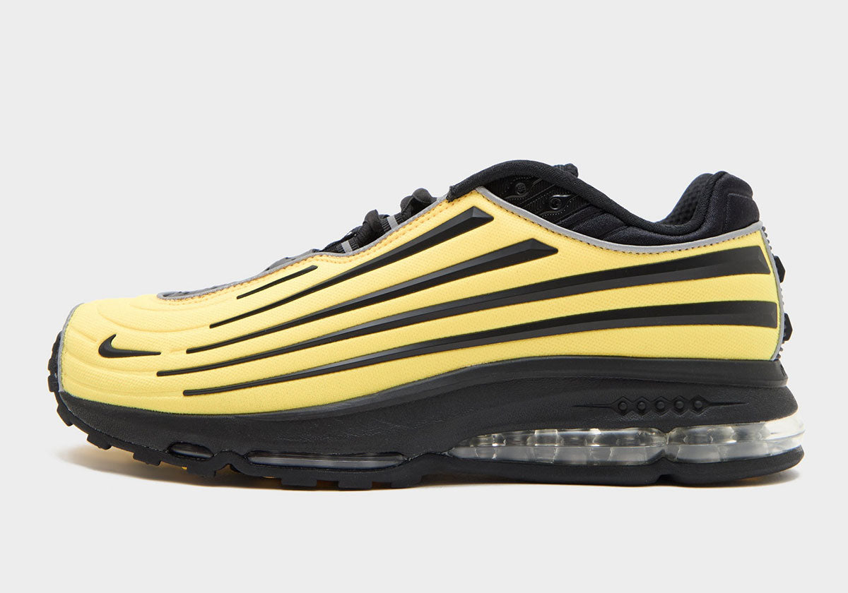 Nike Air Max Ecstasy Plus Citron/Black JA4491-800, lateral side view. Image via Sneaker News