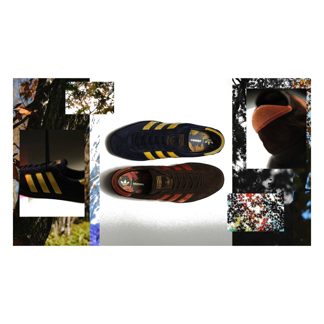 atmos x adidas Tobacco KOYO pack official press image Navy and Brown