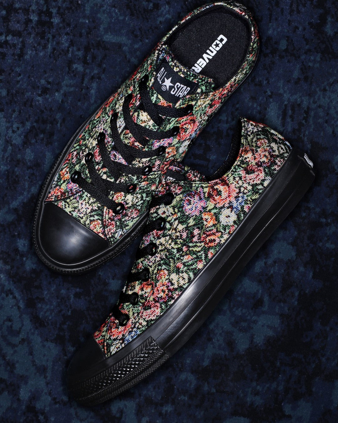 Converse ALL STAR GOBELIN OX — floral gobelin tapestry on textured carpet press — official look