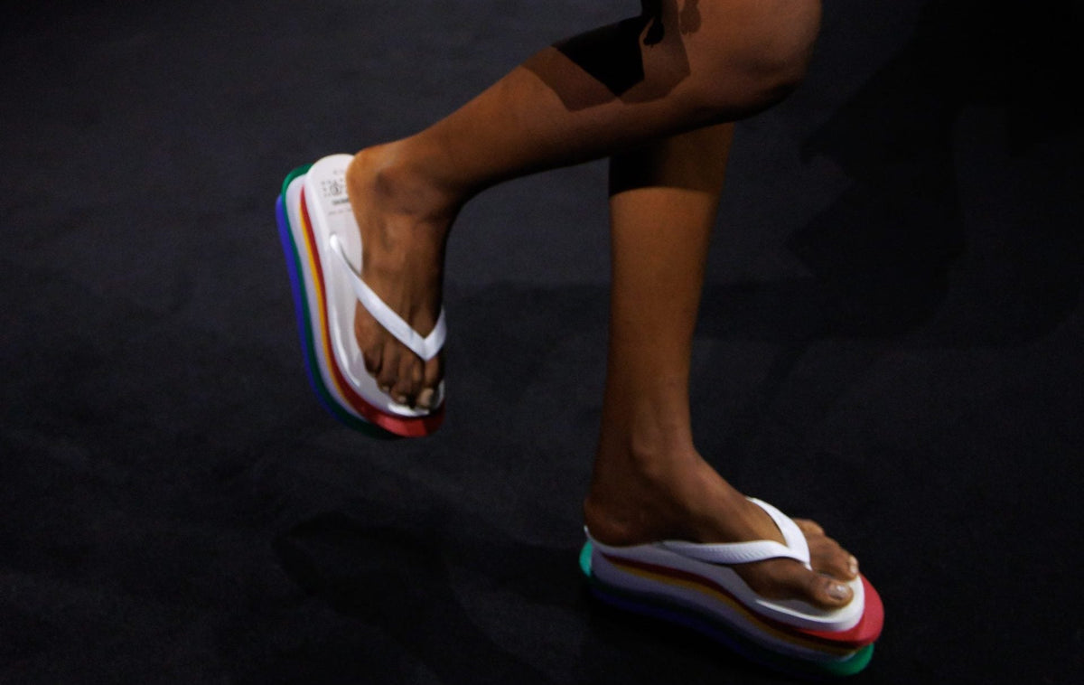 MM6 SS27 × Havaianas Top 6Layers platform flip-flops on Milan runway — courtesy MM6