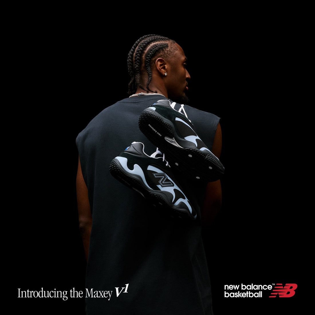 Tyrese Maxey with New Balance Maxey v1 signature sneakers — official New Balance Basketball campaign