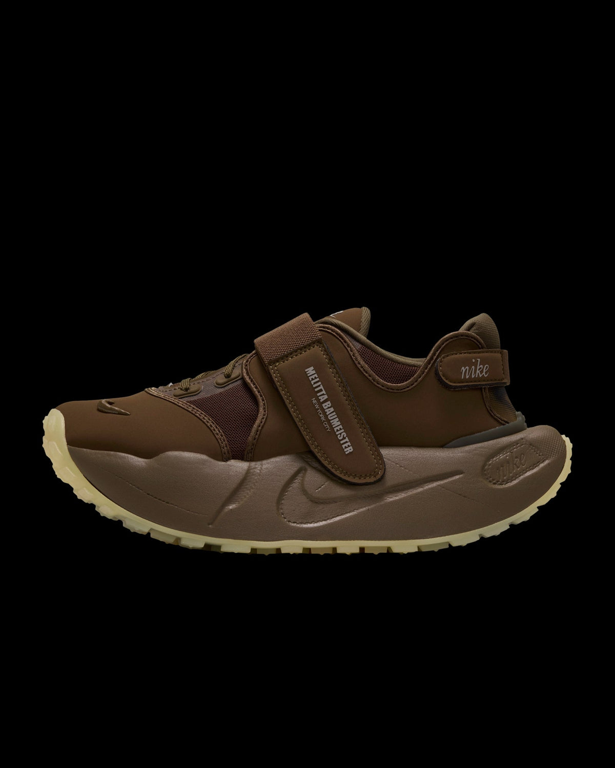 Nike x Melitta Baumeister Rift Rocker in brown, with split-toe upper, strap closure and sculpted clay-style rocker sole. Photo courtesy Nike via WWD