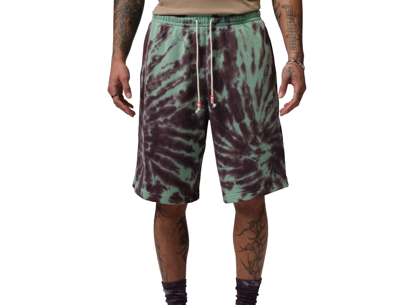 Jordan Brooklyn Fleece Tie-Dye Festival Short in Green Glow