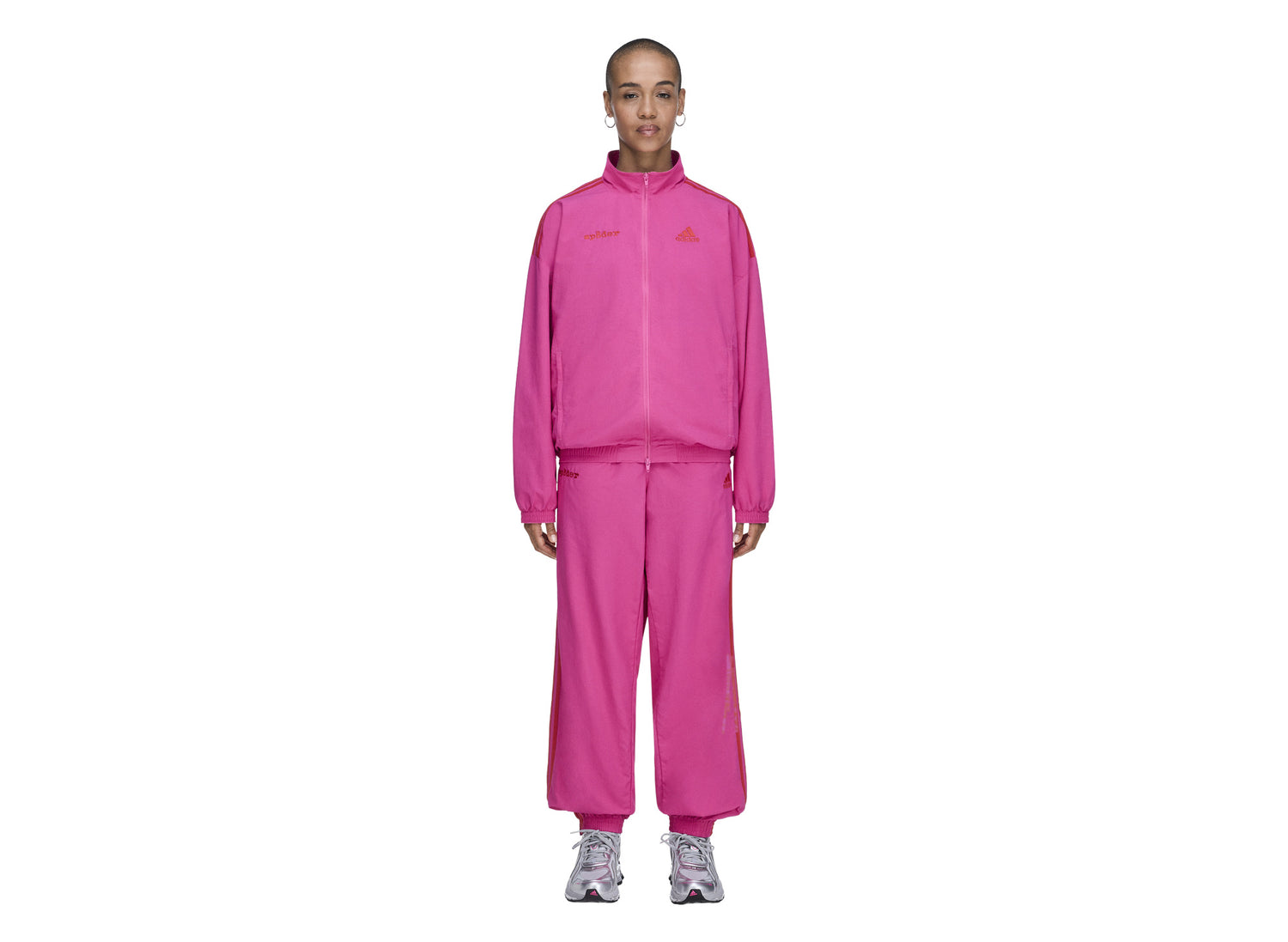 Adidas x Sp5der Nylon Track Pant in the Pink colorway, pink men's track pants, view 2