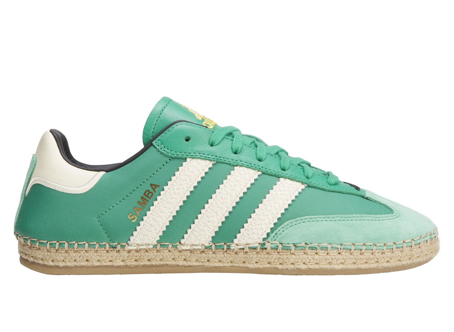 adidas x CLOT Samba Espadrille in Court Green and Warm Vanilla, men's sneaker, lateral view