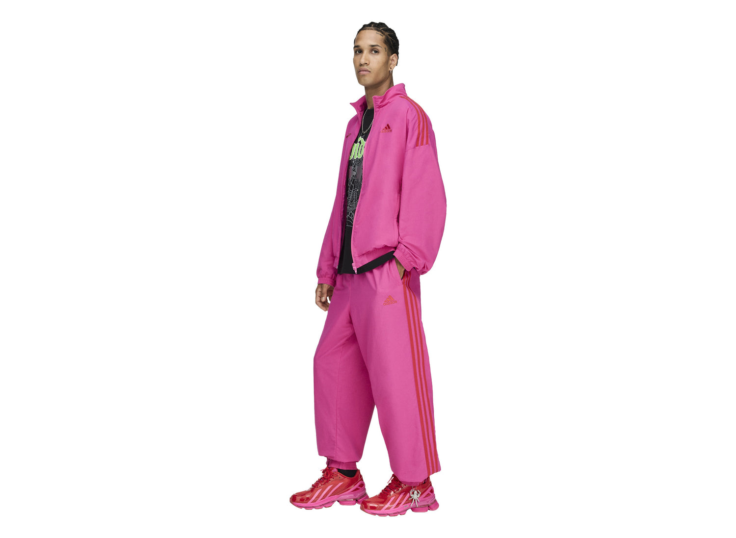 Adidas x Sp5der Nylon Track Pant in the Pink colorway, pink men's track pants, view 4