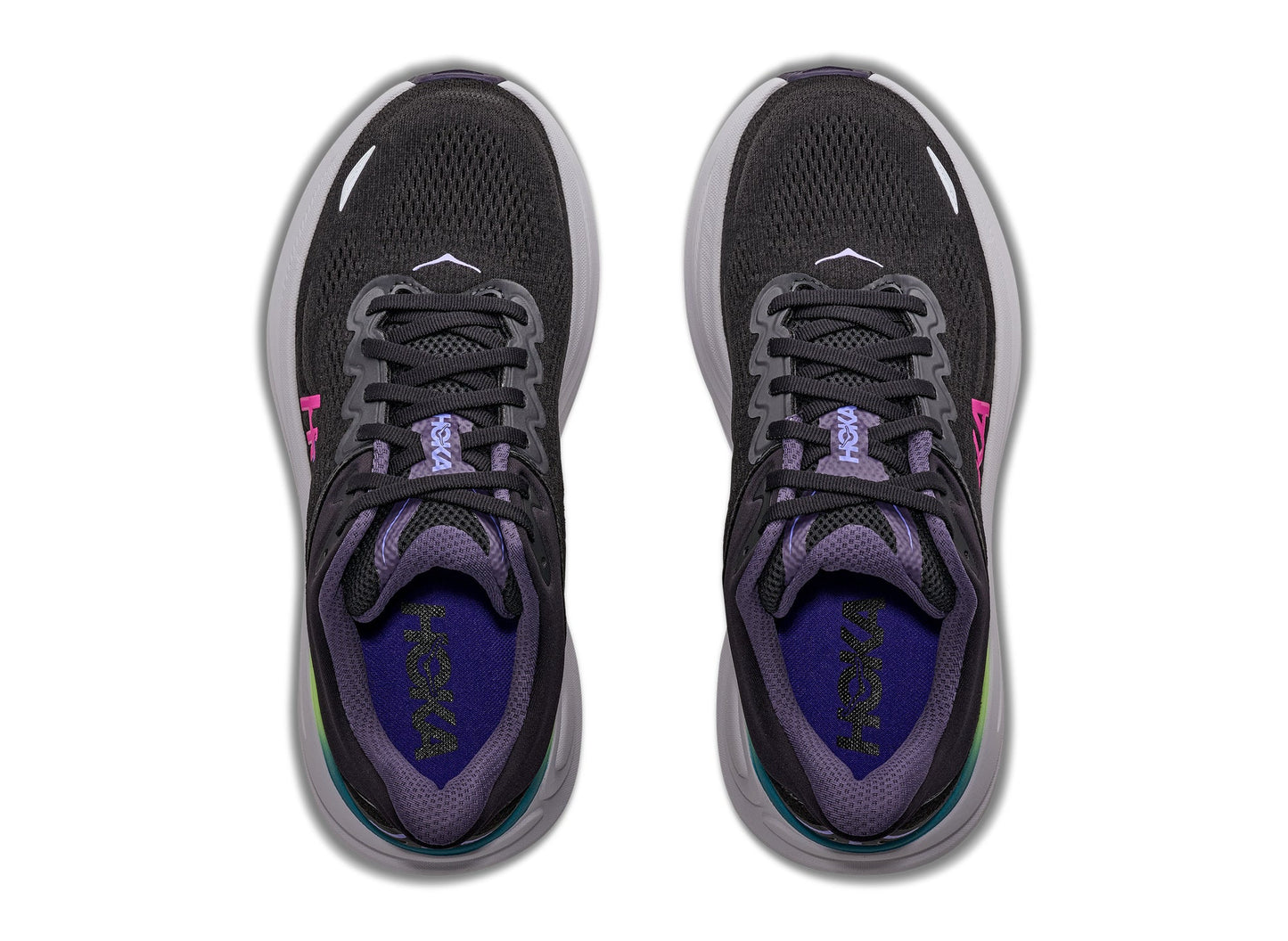 Women's Hoka Bondi 9 in Black / Neon Dragonfruit - view 2 on white