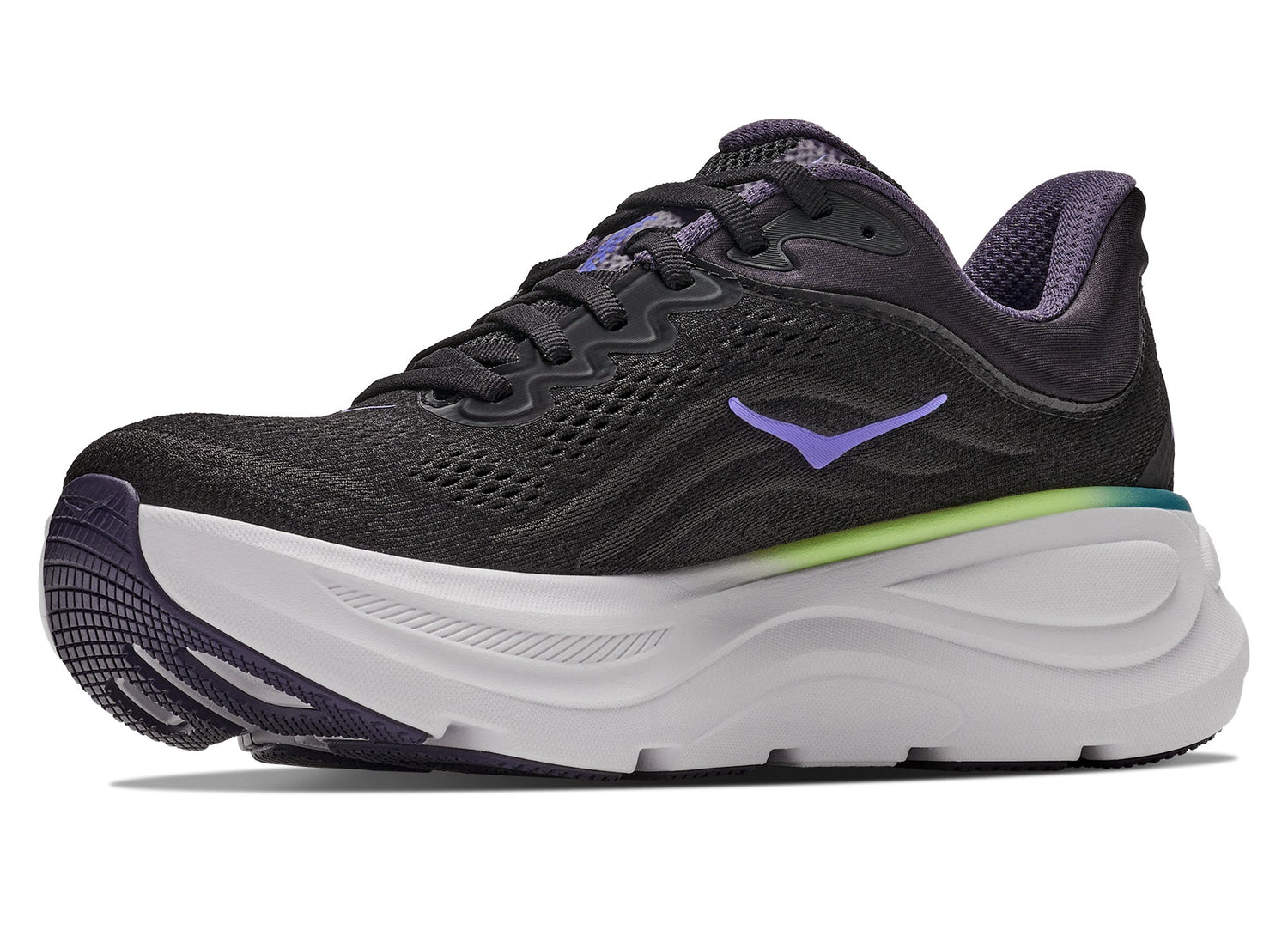 Women's Hoka Bondi 9 in Black / Neon Dragonfruit - view 3 on white