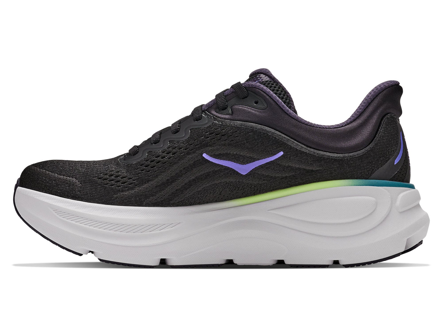 Women's Hoka Bondi 9 in Black / Neon Dragonfruit - view 8 on white