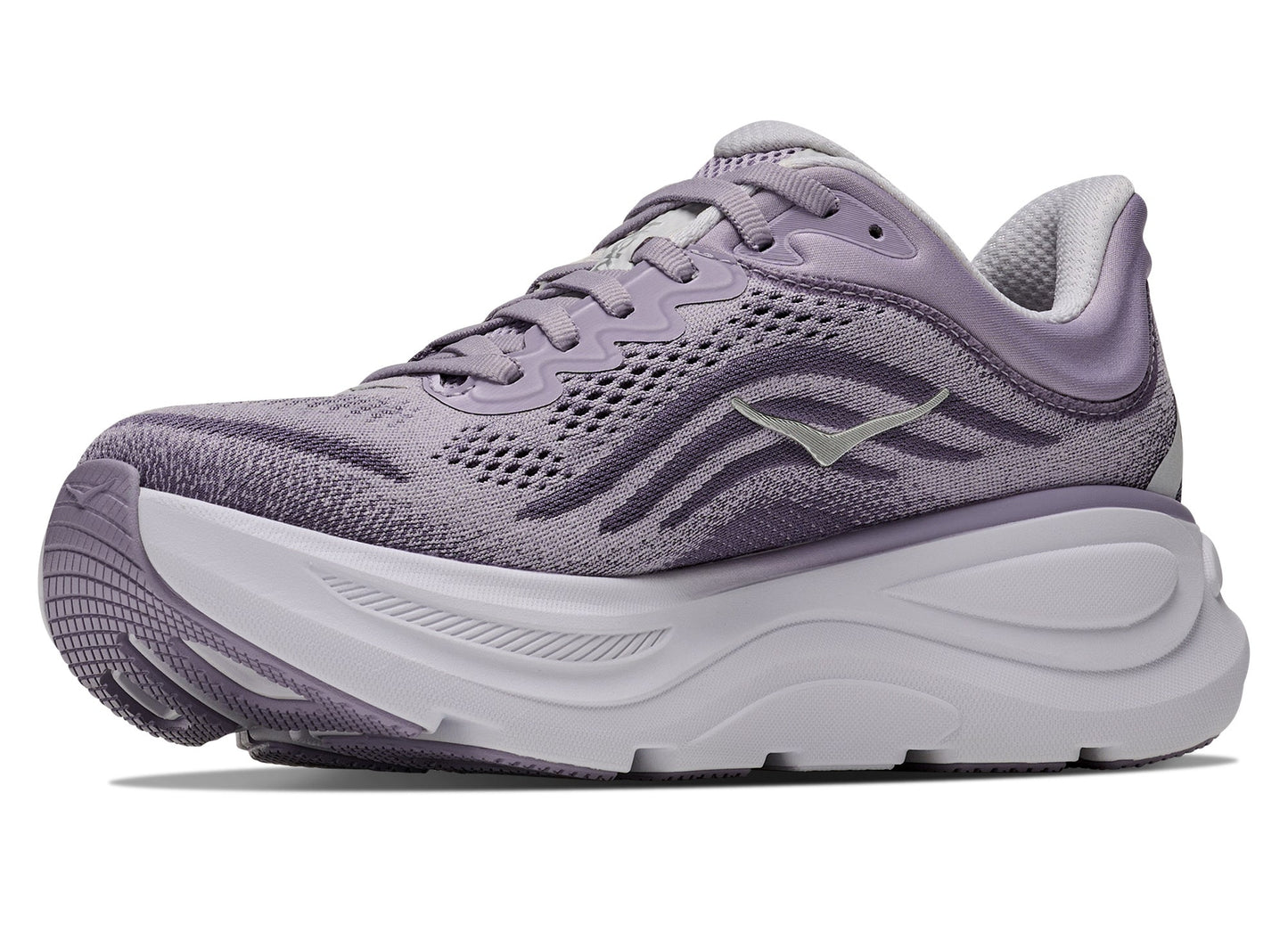 Women's Hoka Bondi 9 in Mellow Lilac / Purple Fog - view 3 on white