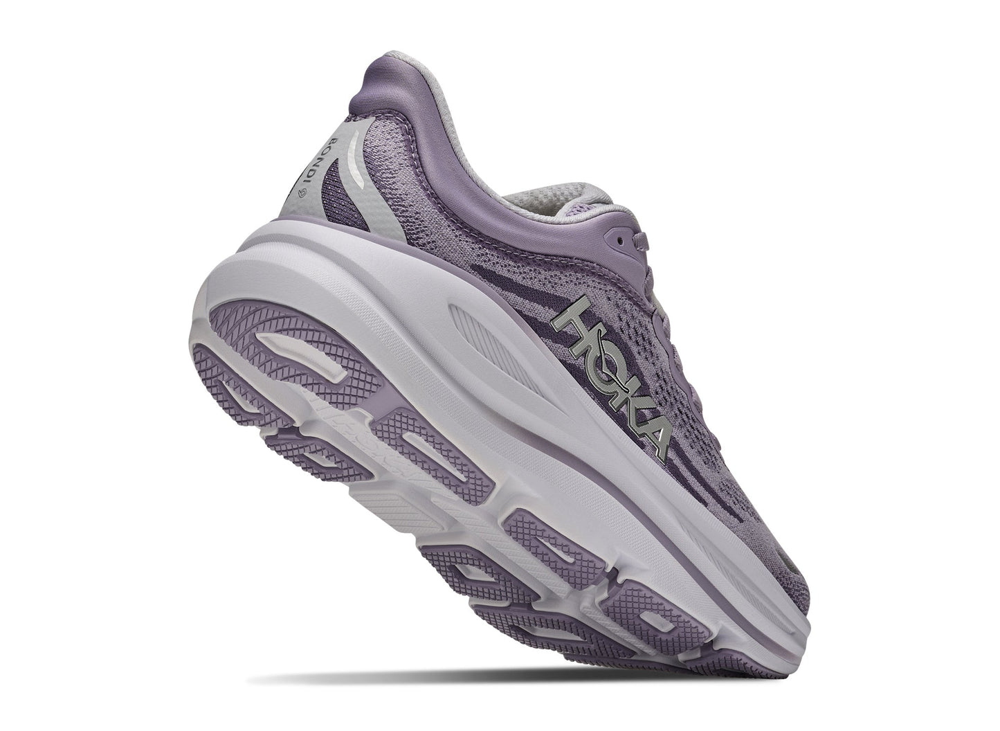 Women's Hoka Bondi 9 in Mellow Lilac / Purple Fog - view 4 on white