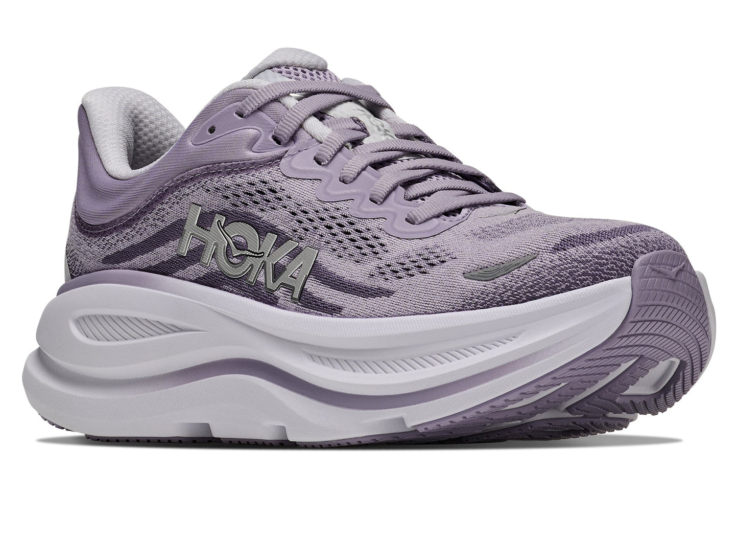 Women's Hoka Bondi 9 in Mellow Lilac / Purple Fog - view 6 on white