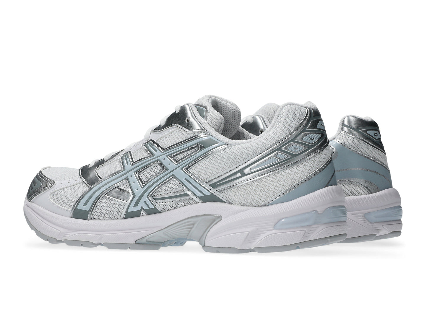 Asics GEL-1130 in White / Storm Cloud rear three-quarter view