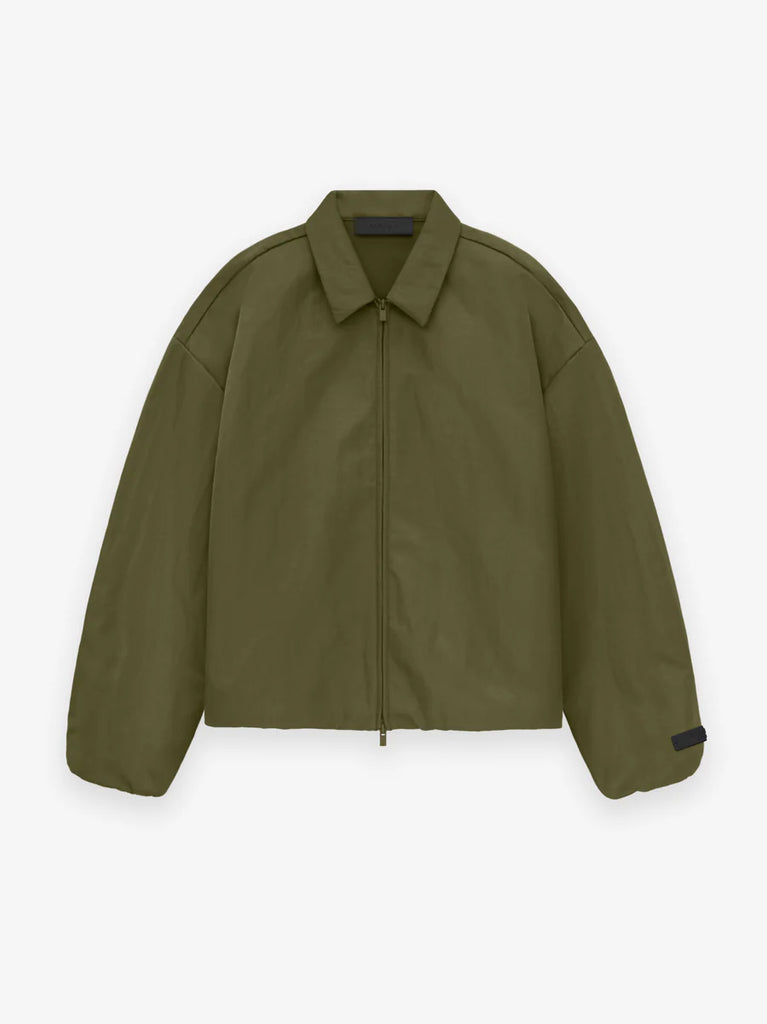 Fear of God Essentials Textured Nylon Trucker Jacket in Military
