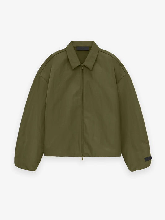 Fear of God Essentials Textured Nylon Trucker Jacket in Military