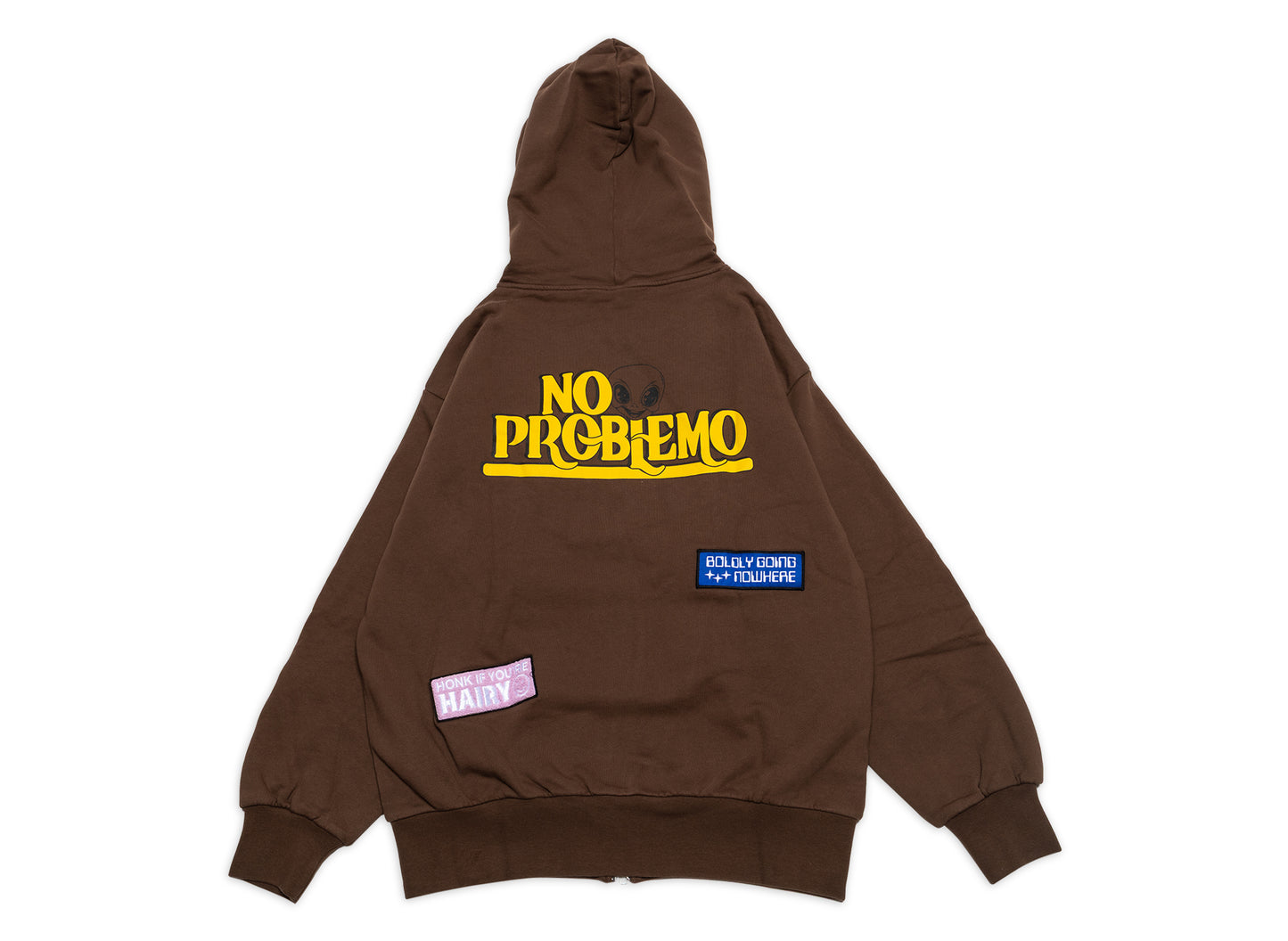No Problemo Sticker Zip Thru Hoodie in Brown