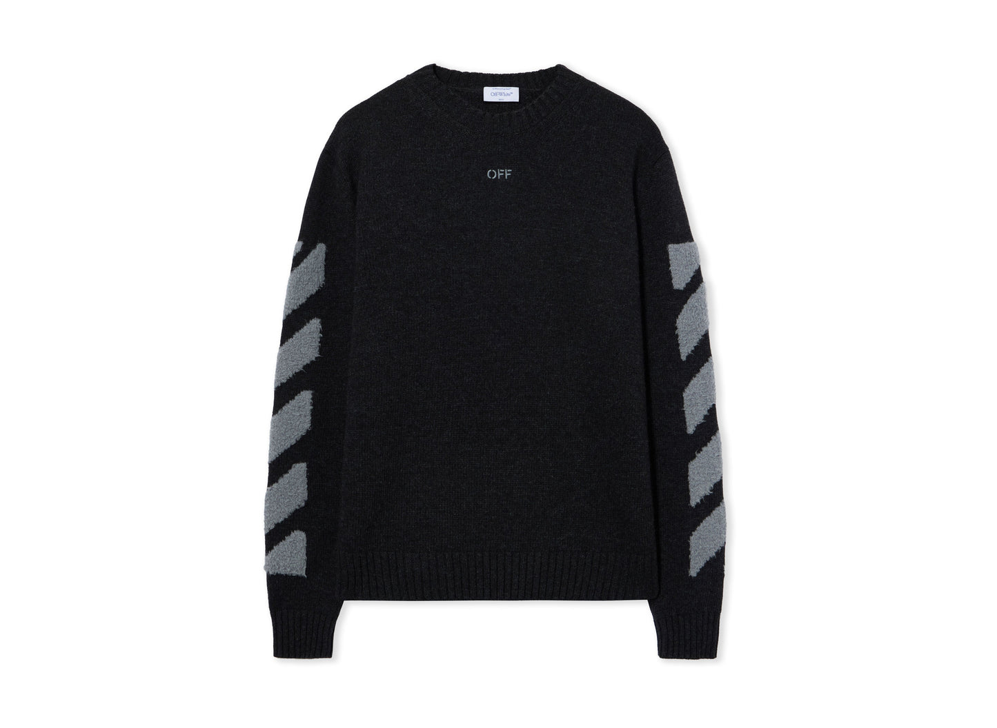 OFF-WHITE Diagonals Fuzzy Knit Crewneck in Anthracite — view 1