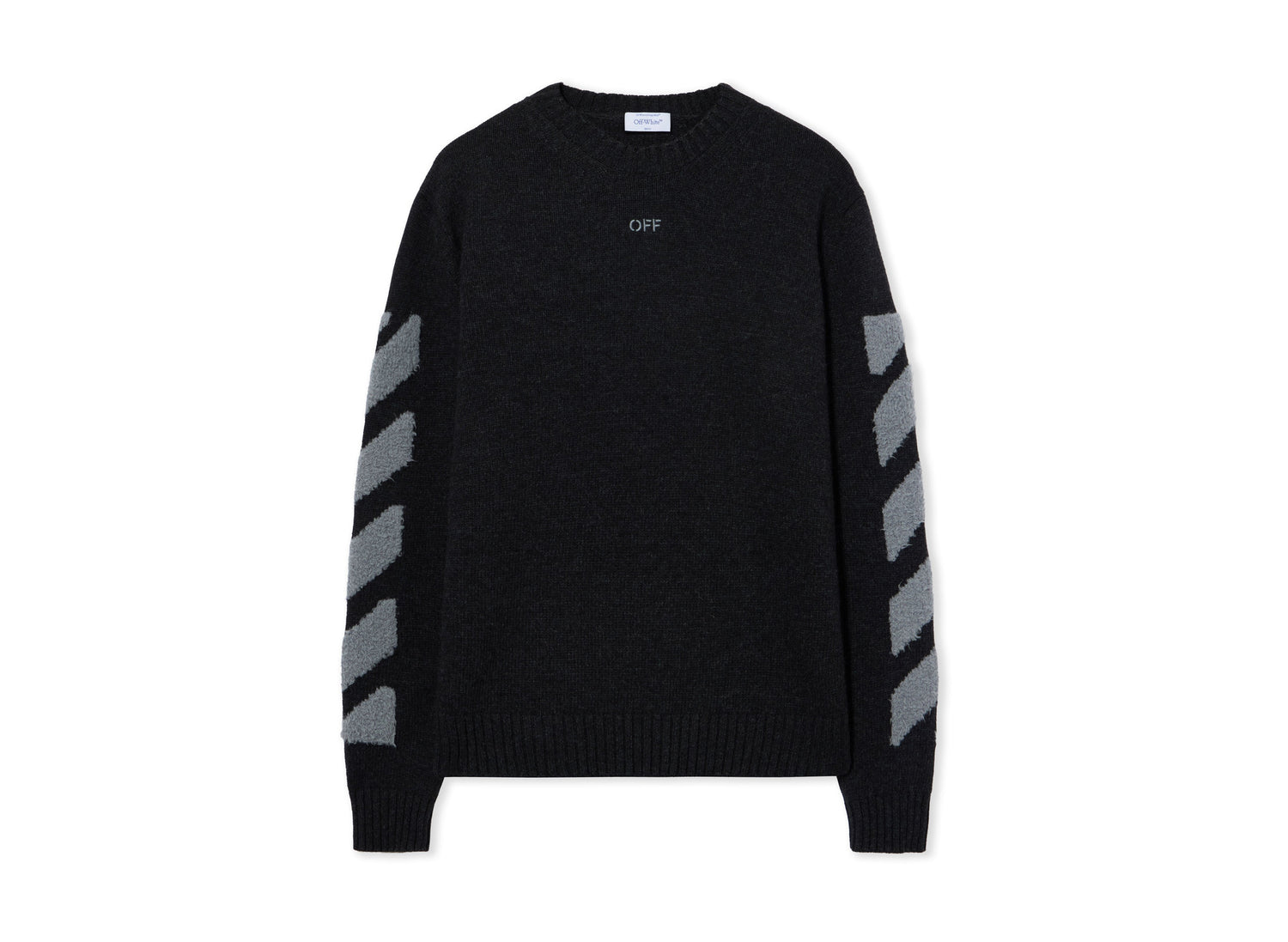 OFF-WHITE Diagonals Fuzzy Knit Crewneck in Anthracite — view 1