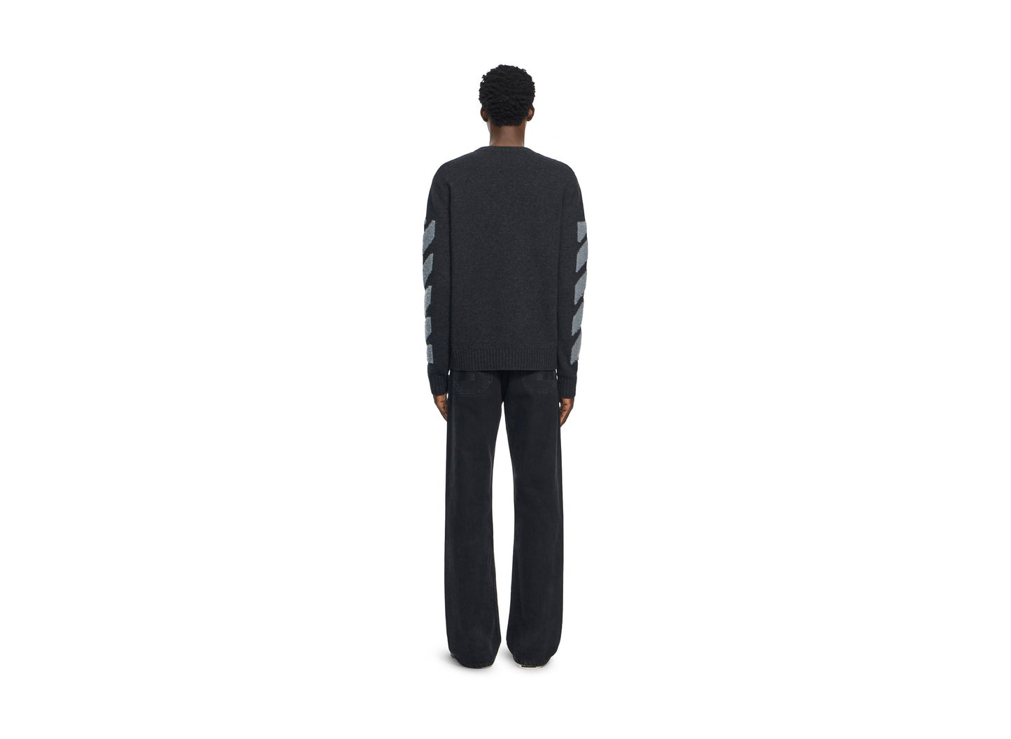 OFF-WHITE Diagonals Fuzzy Knit Crewneck in Anthracite — view 4
