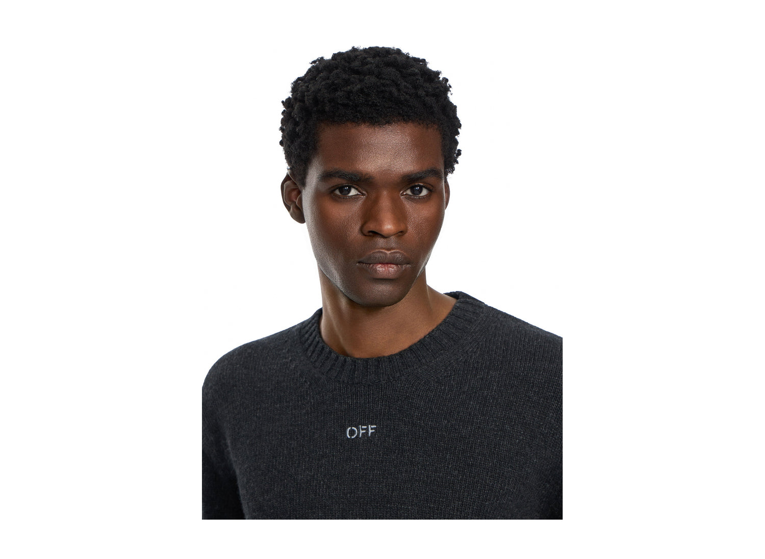 OFF-WHITE Diagonals Fuzzy Knit Crewneck in Anthracite — view 5