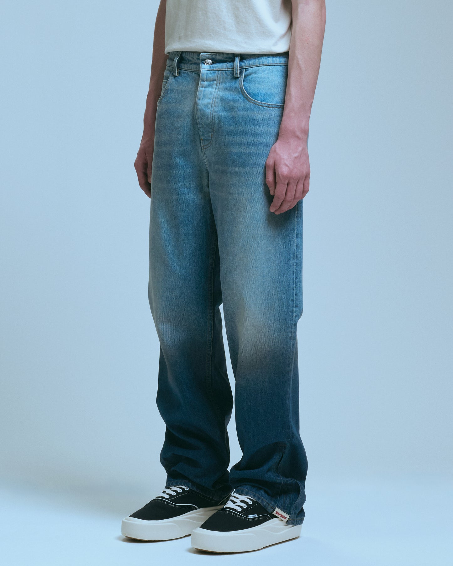Nahmias High Tide Split Seam Straight Leg Jean in Medium Indigo Wash, men's jeans, view 7