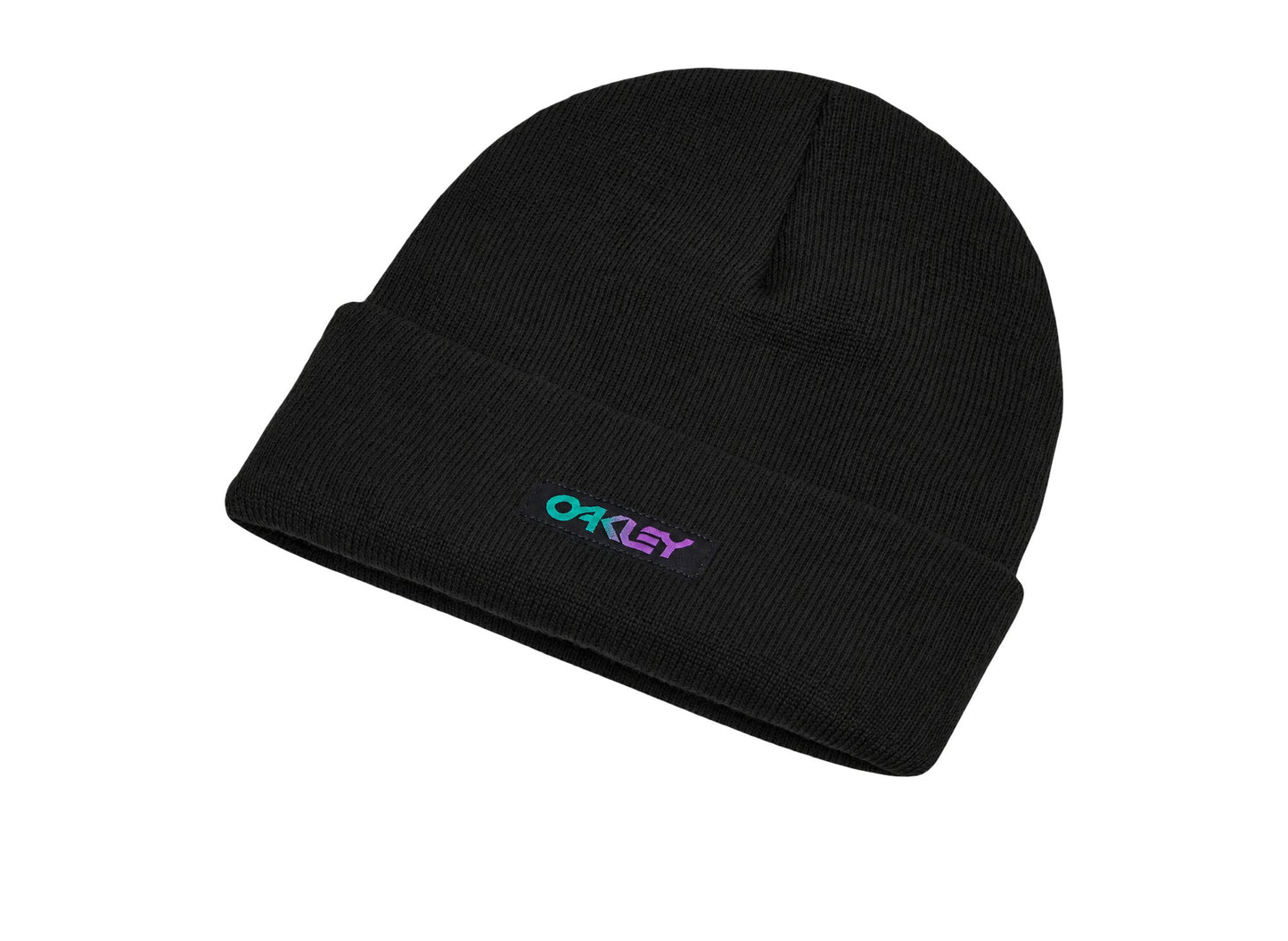 Oakley B1B Gradient Patch Beanie in Blackout on white background