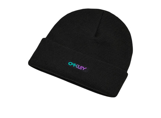 Oakley B1B Gradient Patch Beanie in Blackout on white background