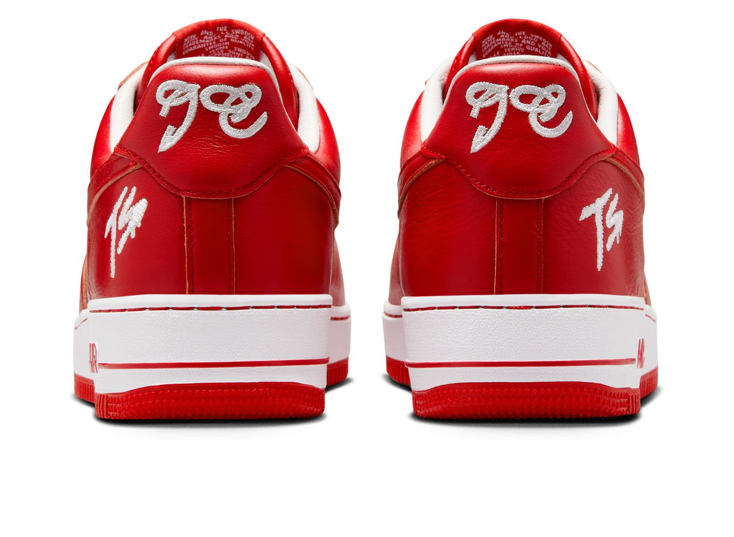Terror Squad x Nike Air Force 1 Low II4391-100 White University Red heel pair