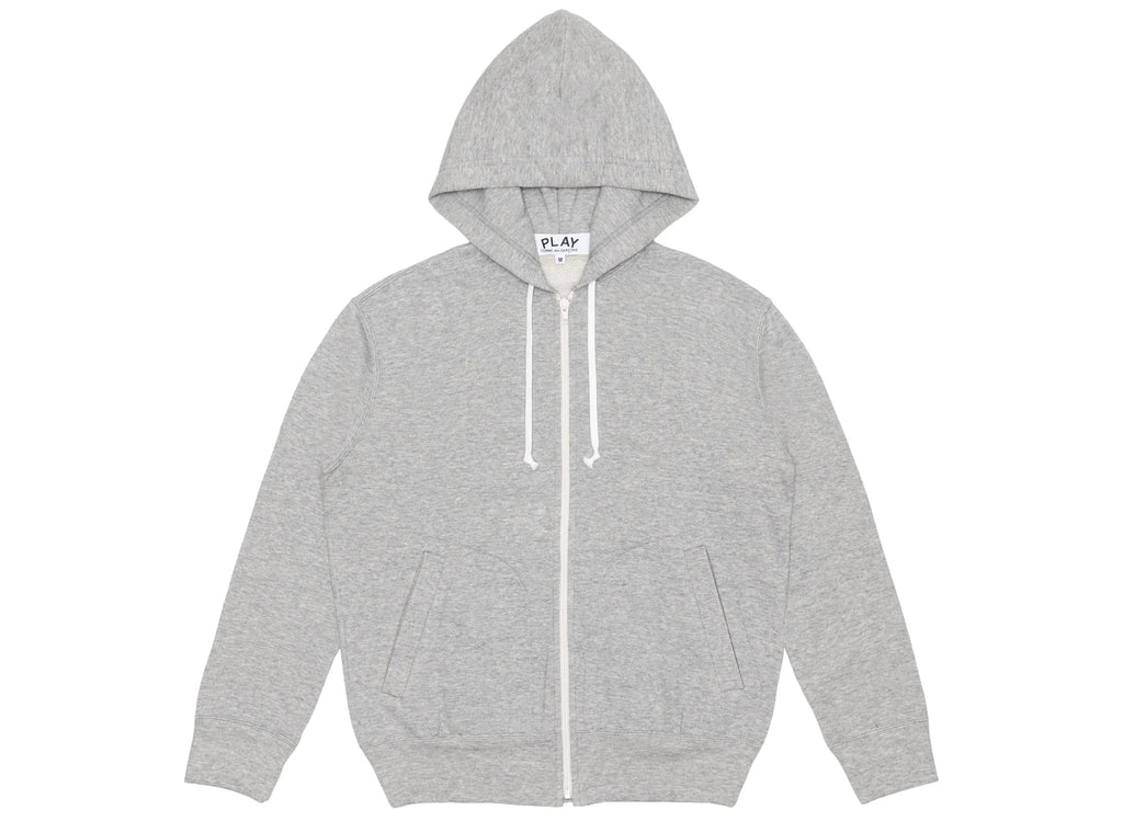Comme des Garçons Play Red Emblem Back Logo Full Zip Hoodie in Grey