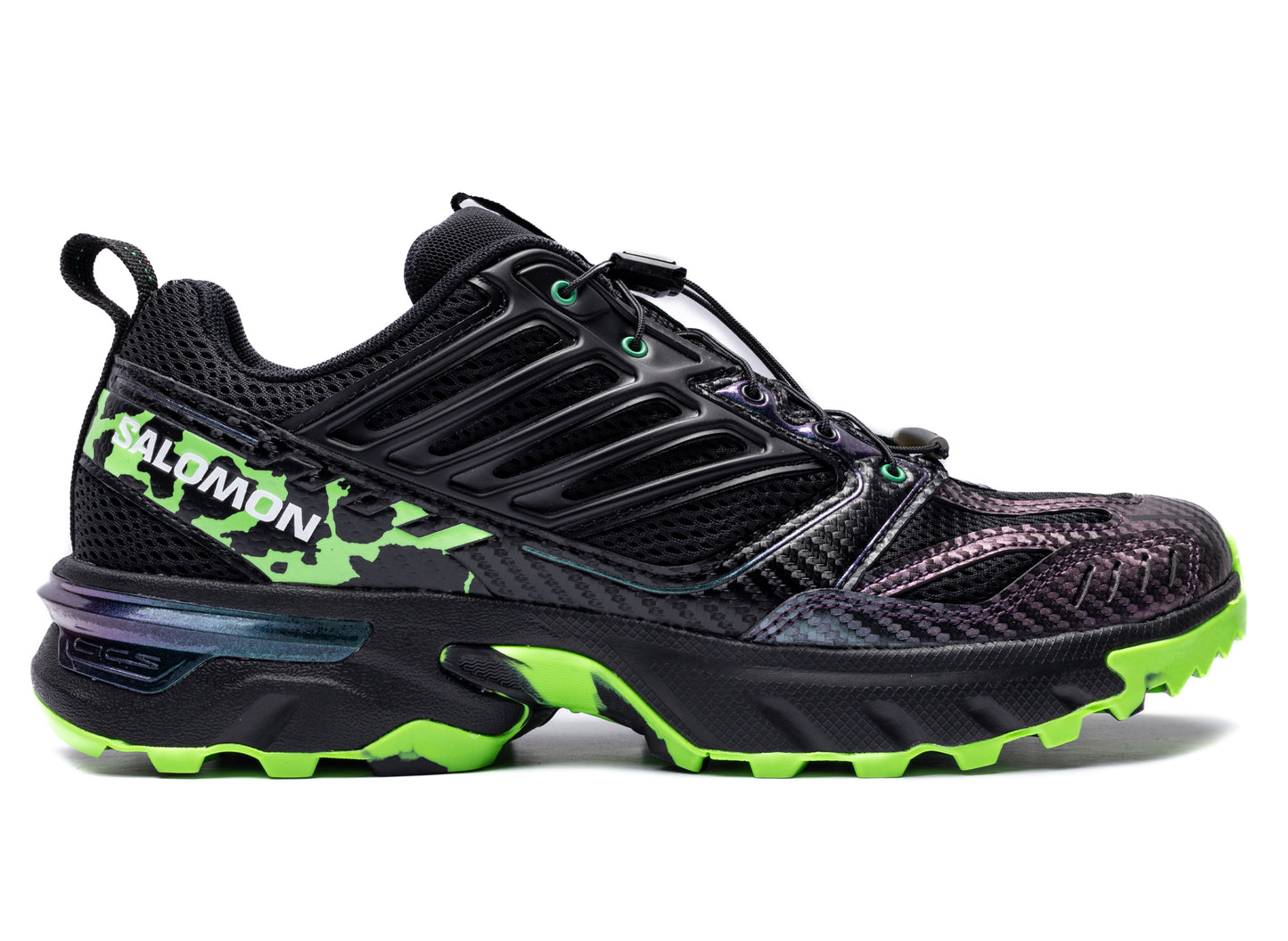Salomon x Feid ACS NEXXT The Green Star in Black / Bright Green / Green Gecko, side view