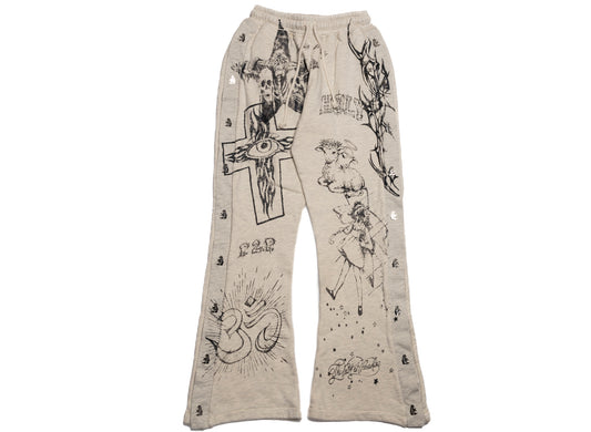 Hellstar Graffitti Mirror Face Sweatpants in Grey