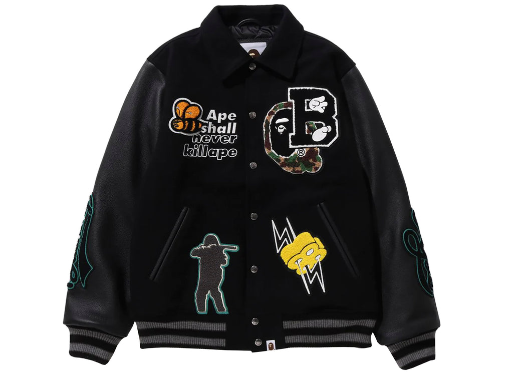 A Bathing Ape Bape Varsity Jacket in Black