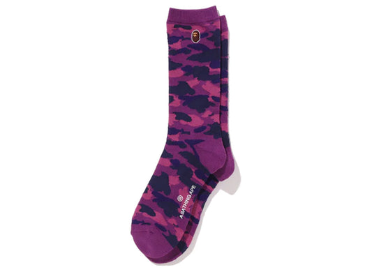 A Bathing Ape Color Camo Ape Head One Point Socks in Purple xld