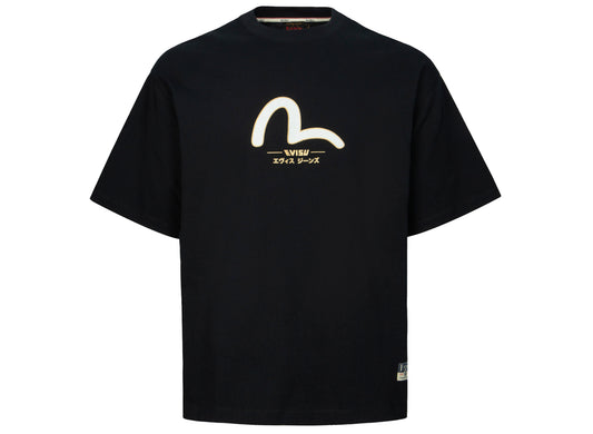 Evisu Daicock and Gold Kamon Print Relax Fit T-Shirt in Black xld