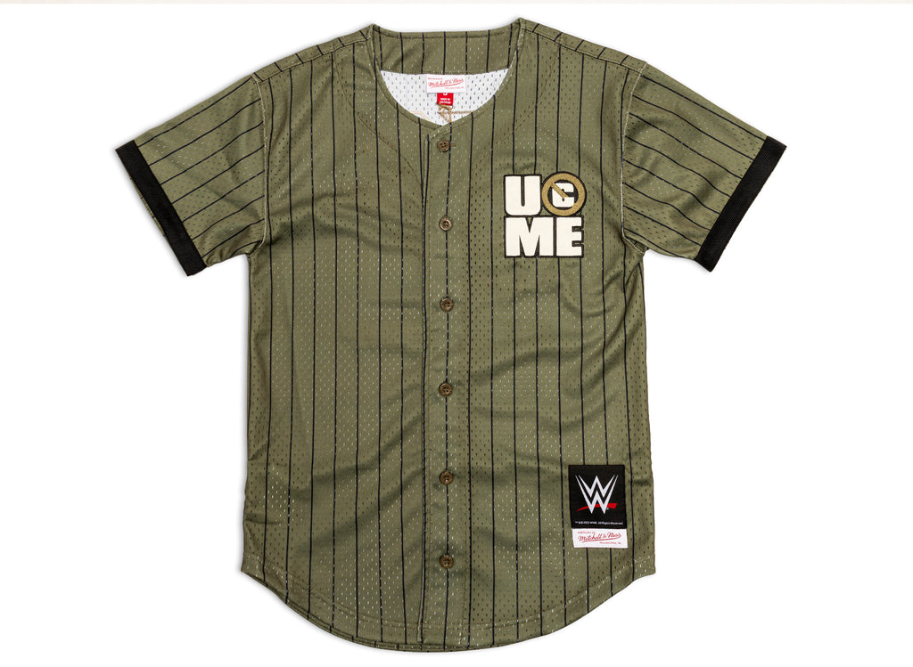 Mitchell & Ness WWE John Cena Final Seconds Striped Mesh Jersey in Olive