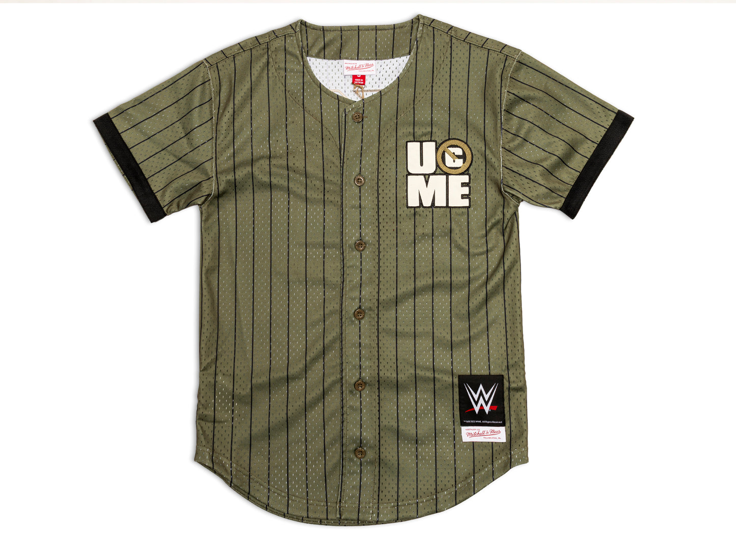 Mitchell & Ness WWE John Cena Final Seconds Striped Mesh Jersey in Olive
