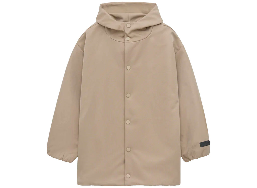 Fear of God Essentials Textured Nylon Hooded Coaches Jacket in Desert Sand