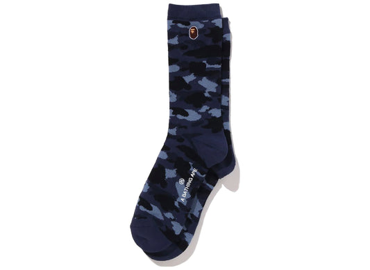A Bathing Ape Color Camo Ape Head One Point Socks in Navy