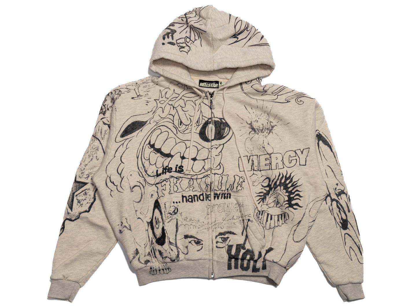 Hellstar Graffitti Zip-Up Hoodie in Grey