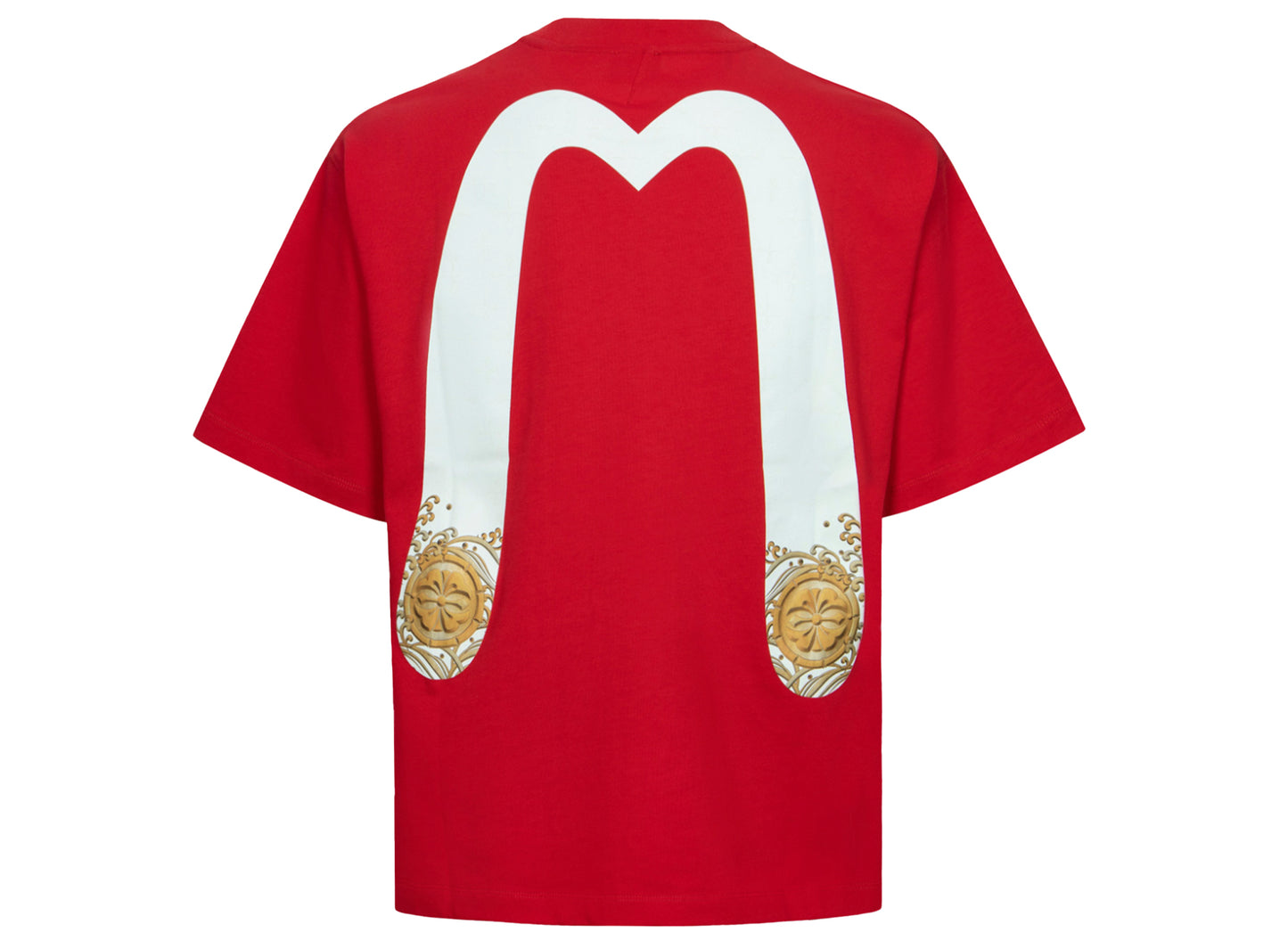 Evisu Daicock and Gold Kamon Print Relax Fit T-Shirt in Red xld