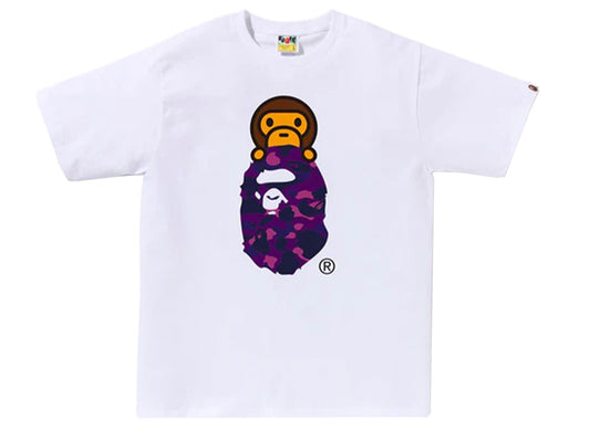 A Bathing Ape Color Camo Milo on Ape Head Tee in White/Purple xld