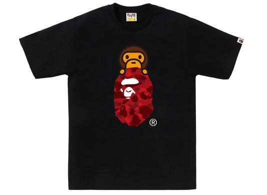 A Bathing Ape Color Camo Milo on Ape Head Tee in Black/Red xld